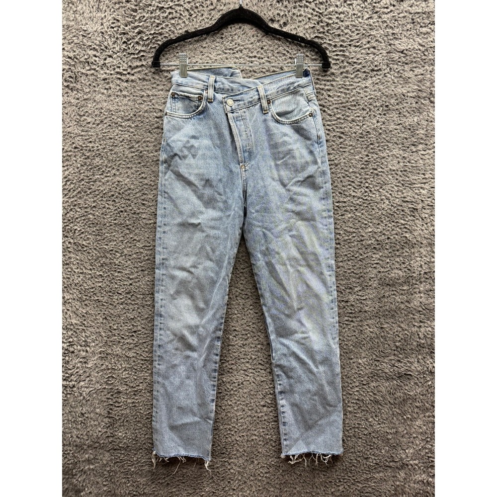 Agolde Criss Cross Straight Button-Fly Denim Jeans Light Wash Womens Size 24